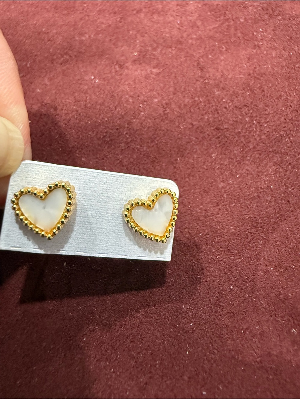 Gold Heart Mother-of-Pearl Stud Earrings - White & Gold